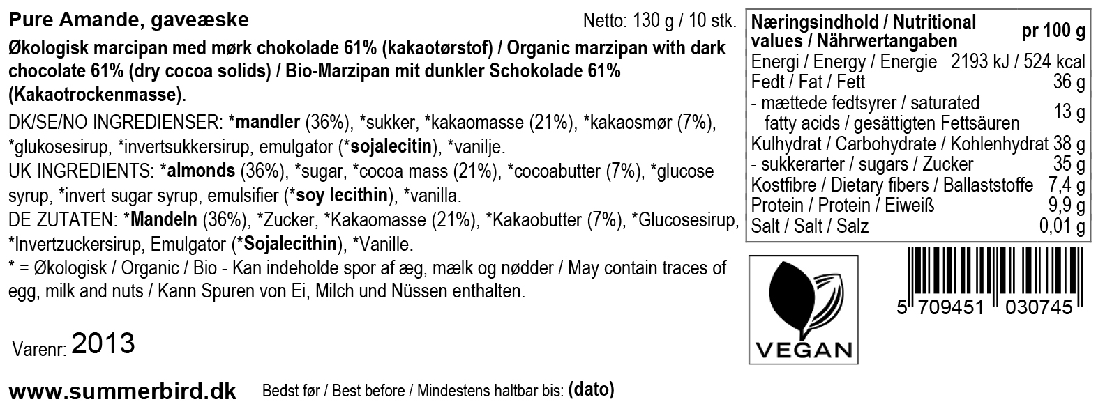 Se ingredienser - Summerbird - Pure Amande - Vegansk