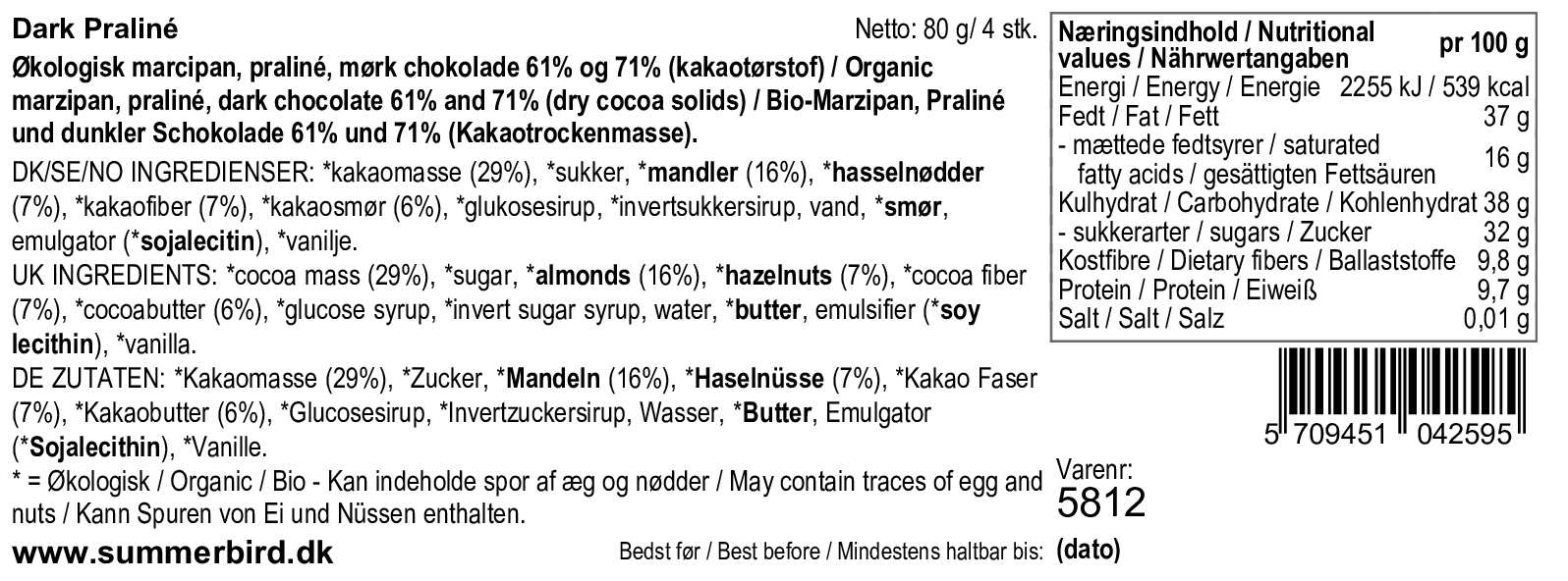 Se ingredienser - Dark Praliné