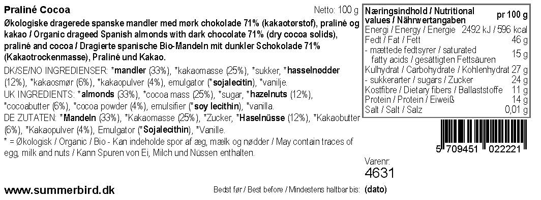Se ingredienser - Praliné Cocoa