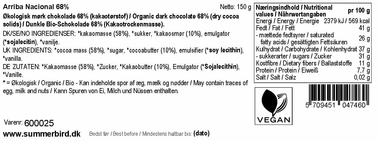Se ingredienser - Arriba Nacional 68%