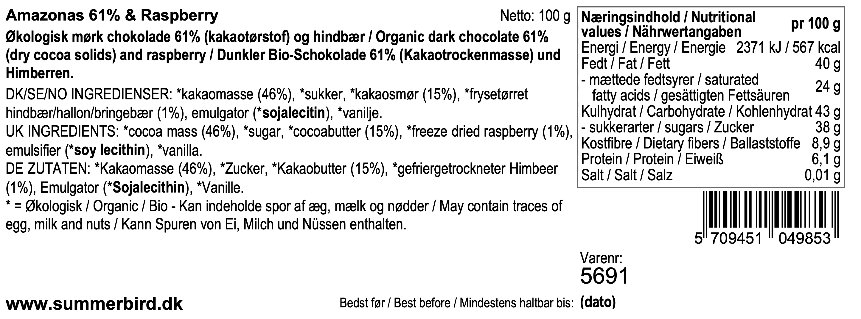 Se ingredienser - Amazonas 61% & Raspberry