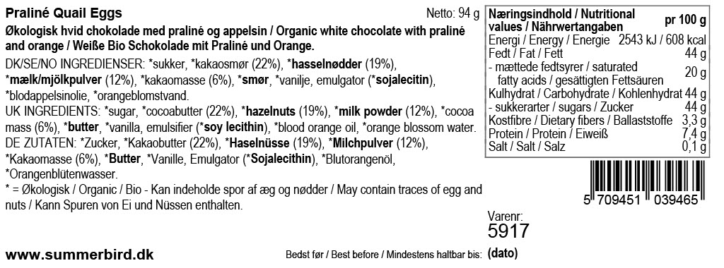 Se ingredienser - Praliné Quail Eggs